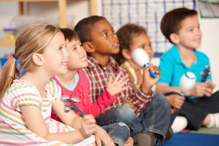 Image of students sitting in classroom with basic instruments