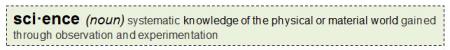 dictionary definition of science